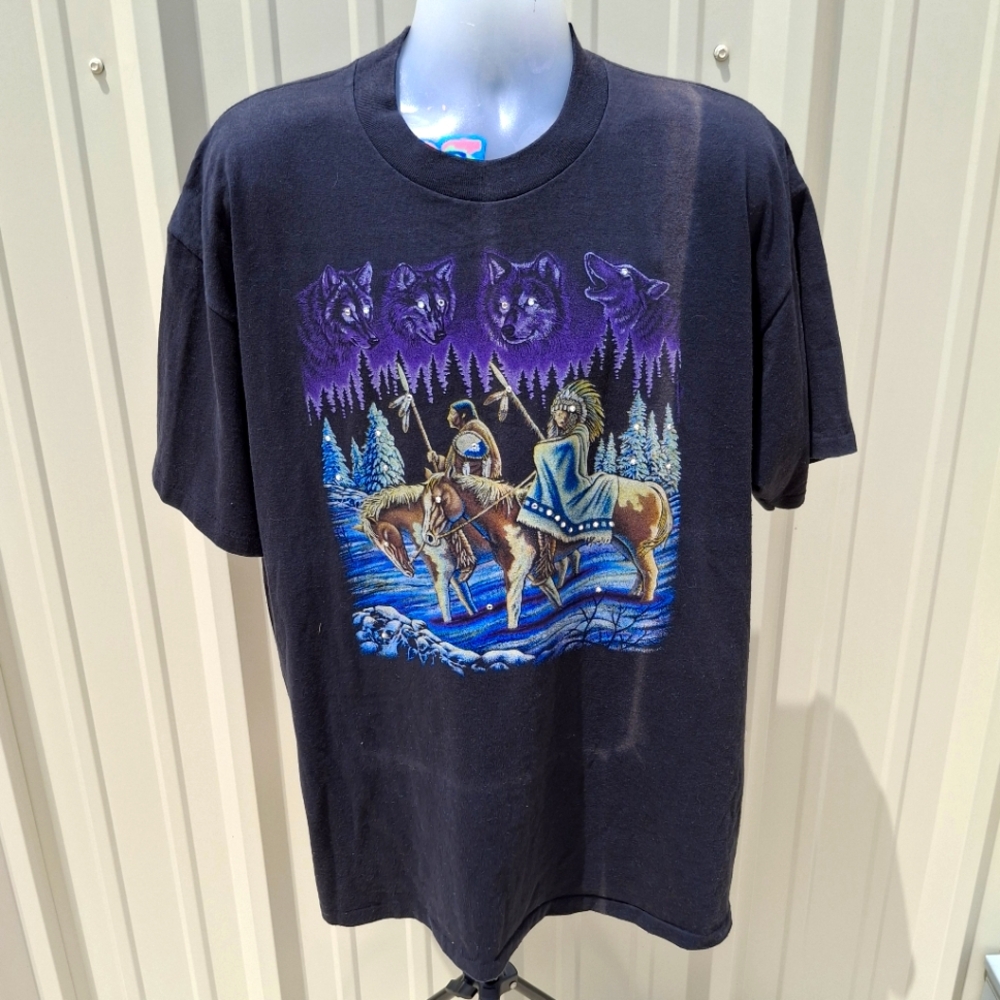 Vintage Single Stitch Horseback Natives Wolves Size XL